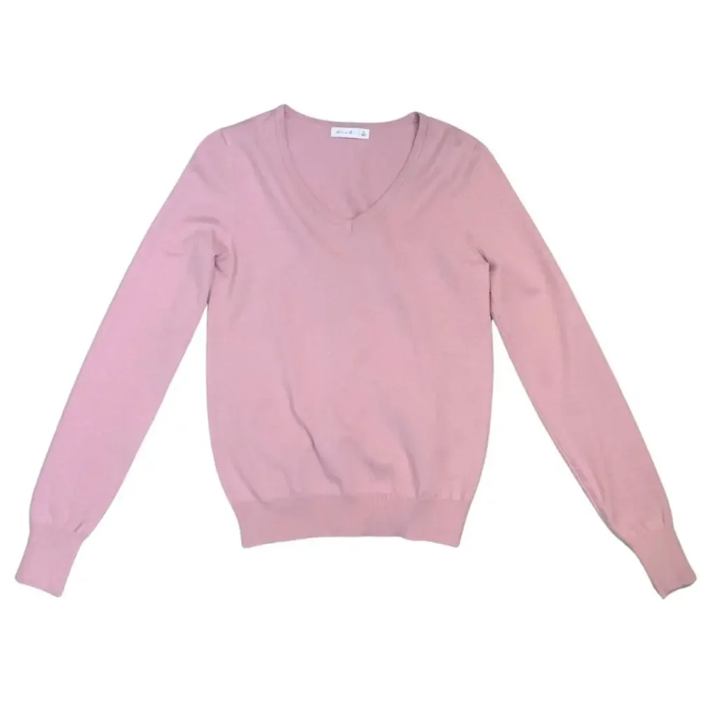 2/$30 Soft Pink Blush VNeck Long Sleeve Sweater Feminine Preppy 90s Minimalism - Picture 1 of 9